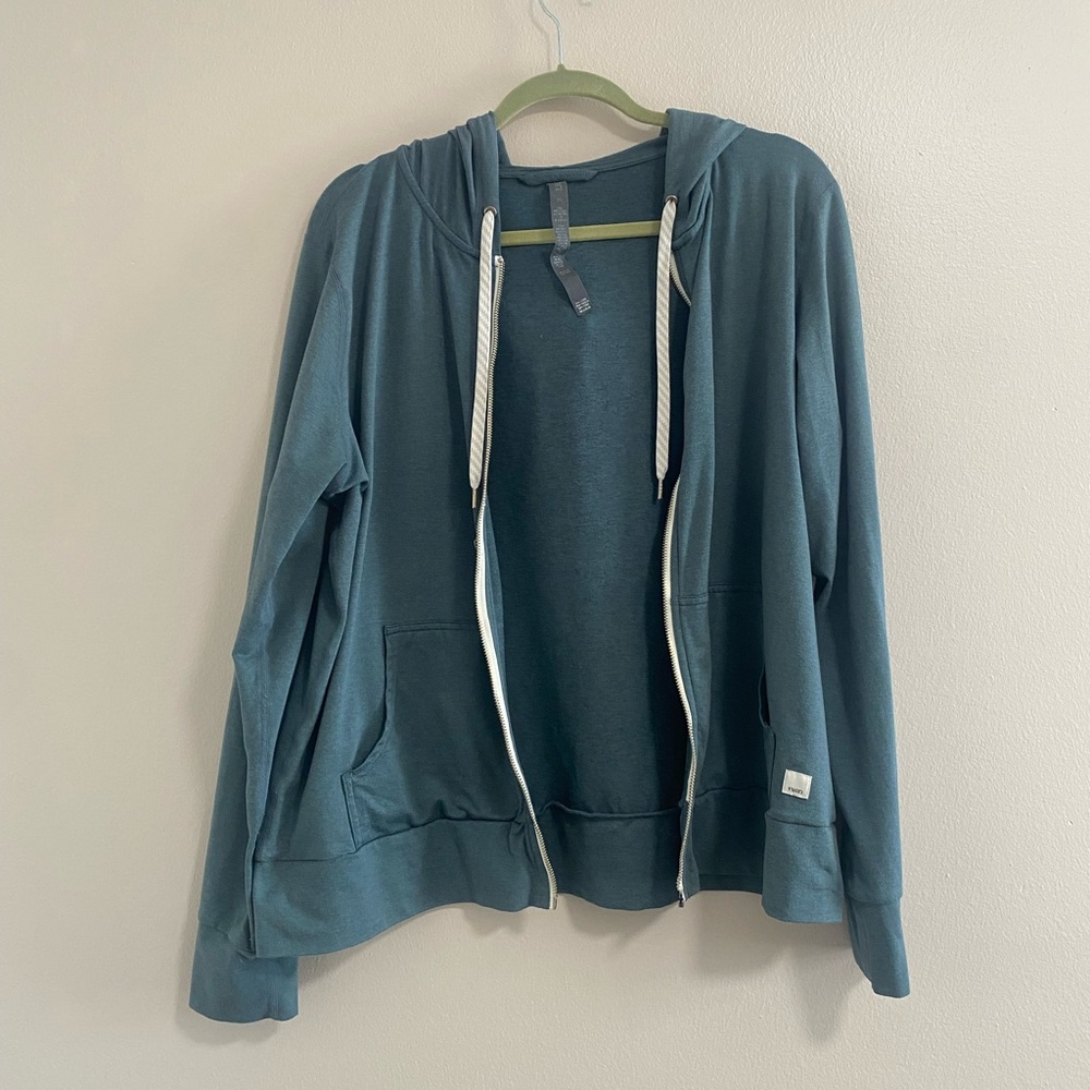 Vuori Teal Zip Hoodie with White Drawstrings